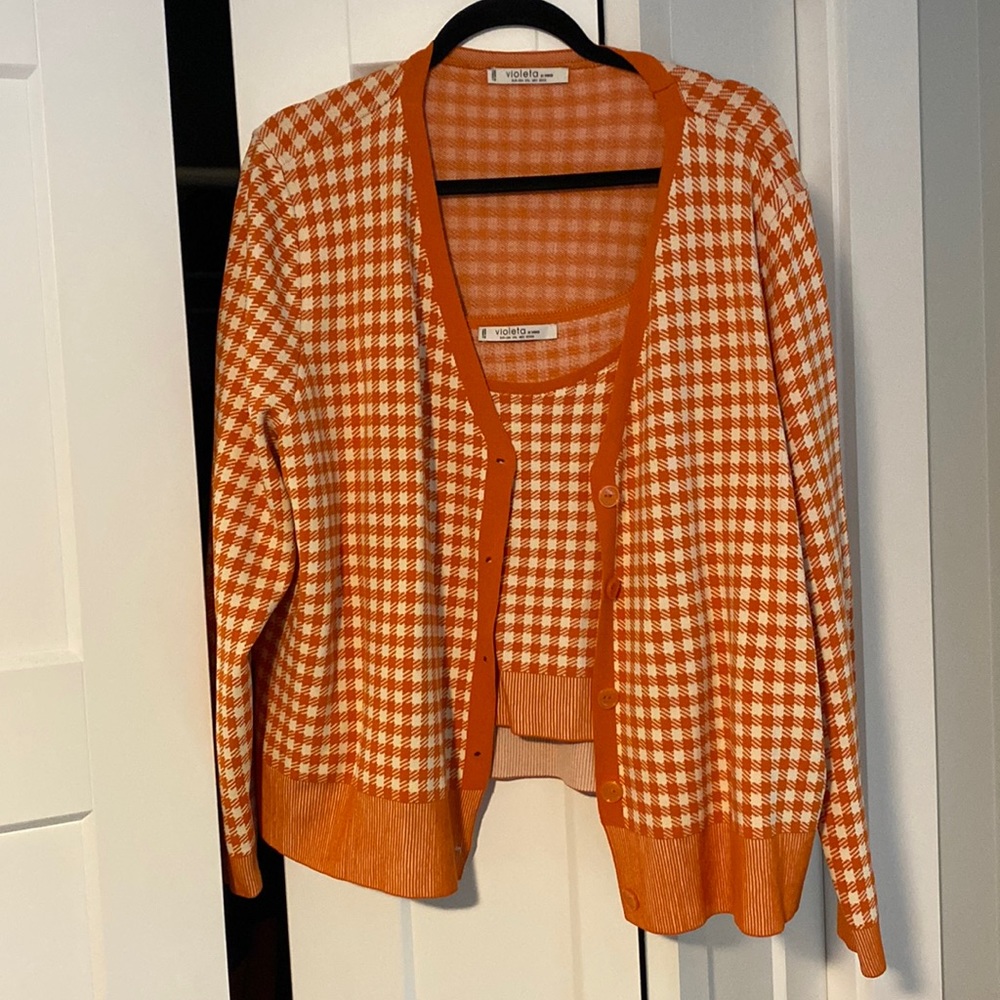 Mango, Violeta Collection Orange Knit Cardigan and Tank Size 3X